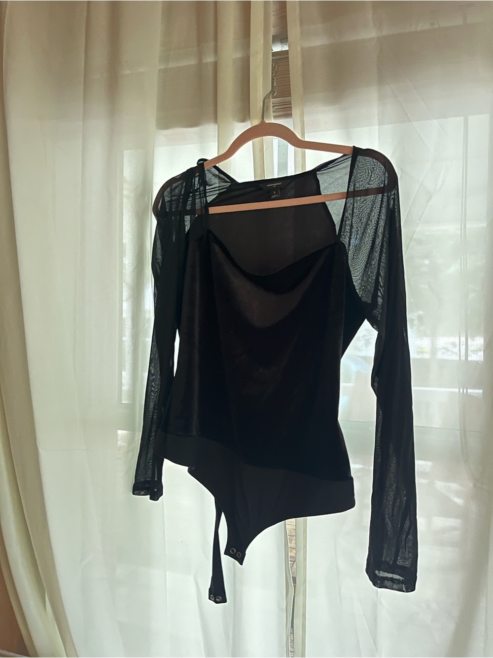 Banana Republic Black Long-Sleeve Sheer Bodysuit Top - Women's